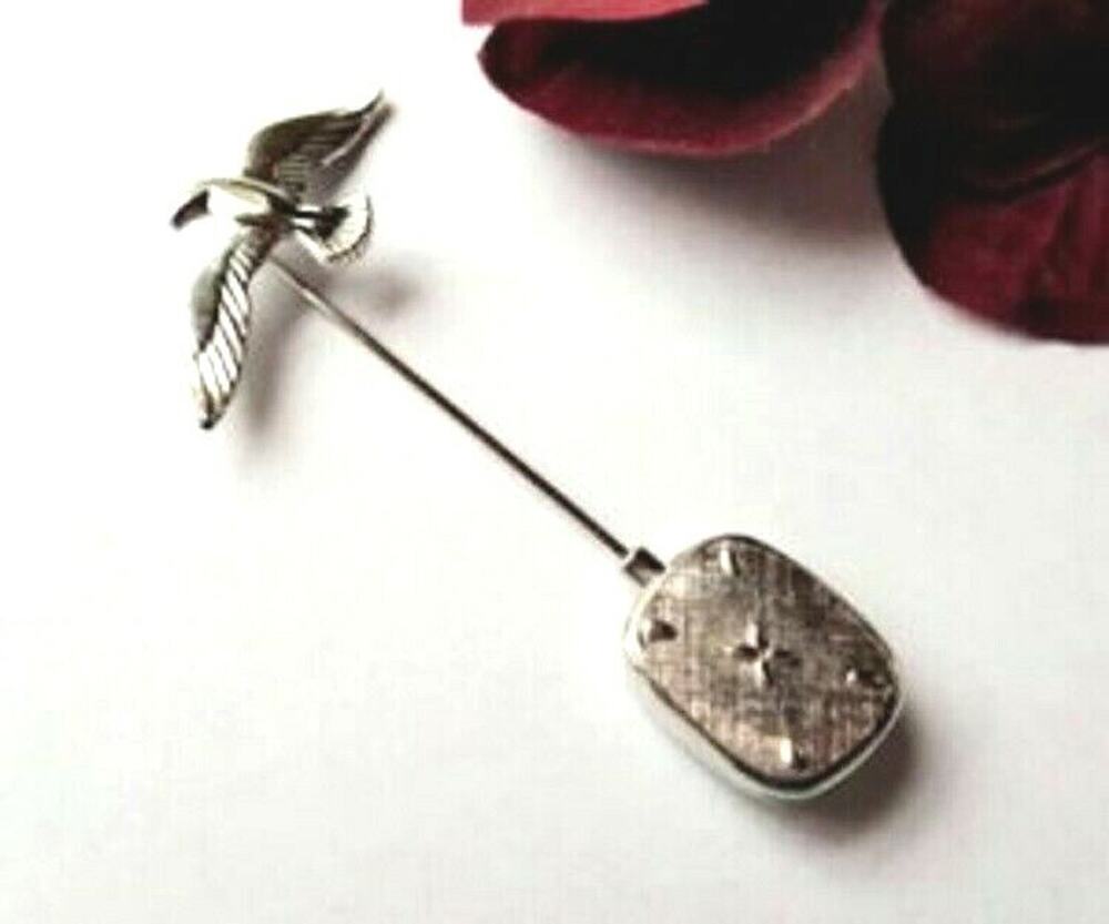Vintage Sterling Silver Stick Pin Seagull Bird Initial "J" 2.75" sab-15